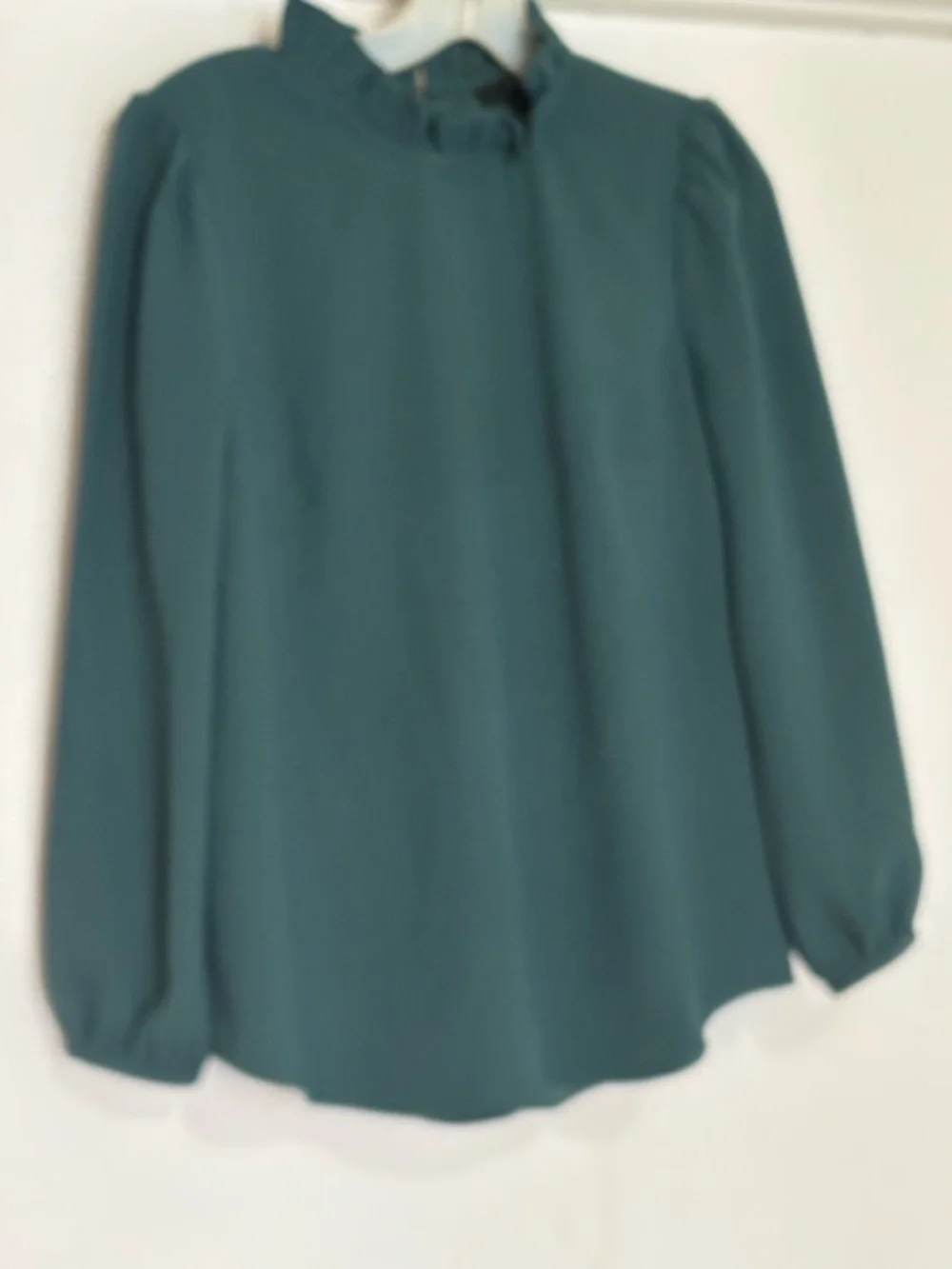 J Crew Womens Dark Green Ruffle Mock Neck Long Sleeve Blouse